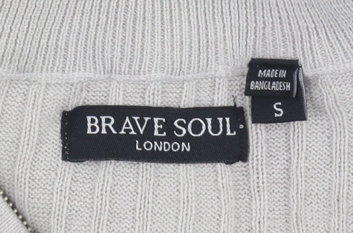 Brave Soul Men's Grey High Neck Jumper, Size S