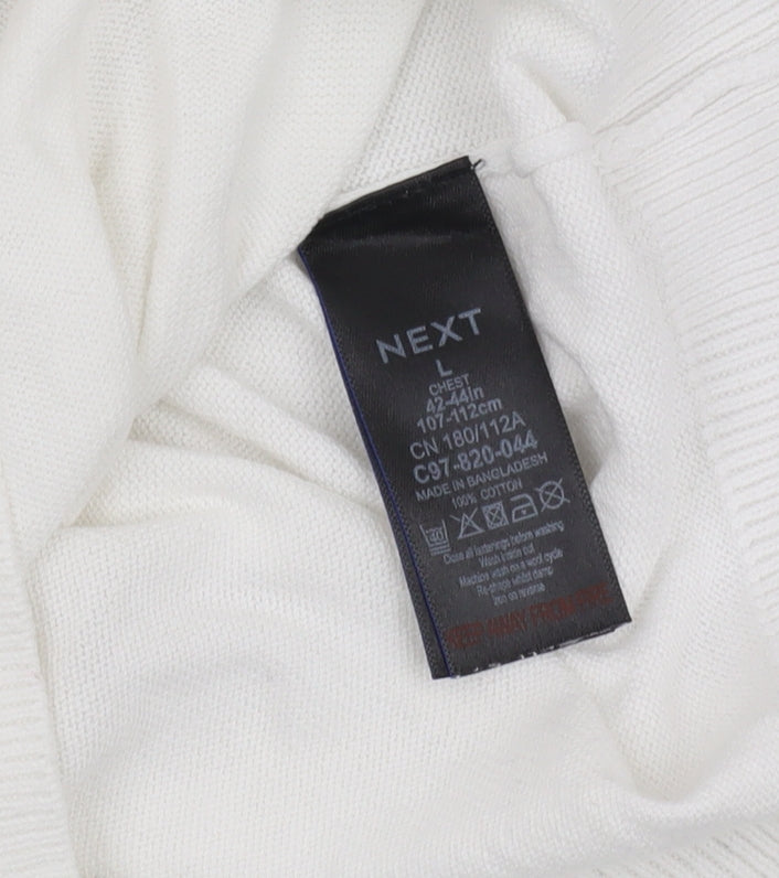 Next Men's White Polo Shirt Size L Cotton Casual