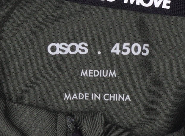 Brand and care label for ASOS Men's Medium Green Long Sleeve 1/4 Zip Pullover