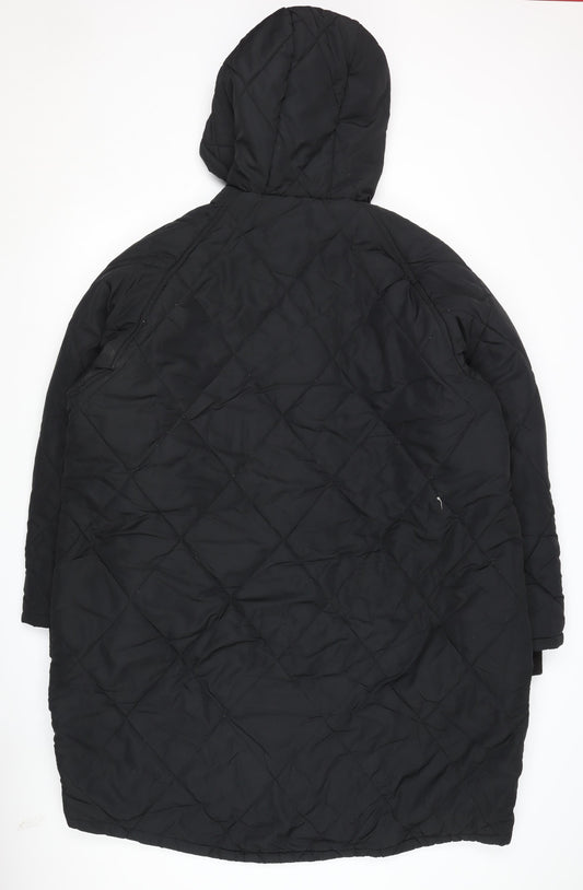 Pull & Bear Women's Black XL Quilted Hooded Jacket