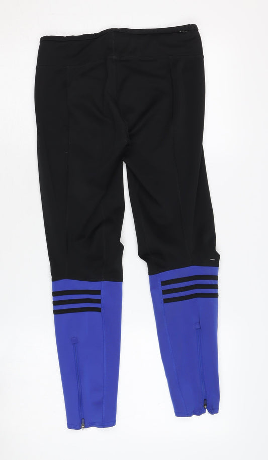 Back view of Adidas Women's Black & Blue Slim Fit Leggings, size 12