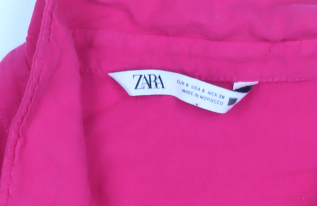 Womens UK Size 8 Zara Pink Basic Button-Up