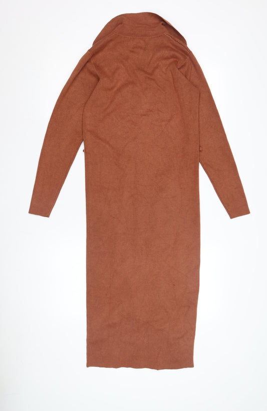 ASOS Design Women Brown Petite Long Sleeve Shirt Dress