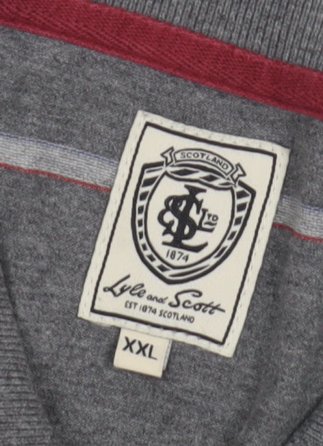 Lyle and Scott Men's Grey Striped Polo, Size 2XL, Casual