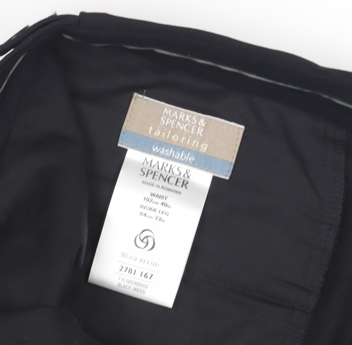 Marks and Spencer Men’s Black Wool Blend Trousers L