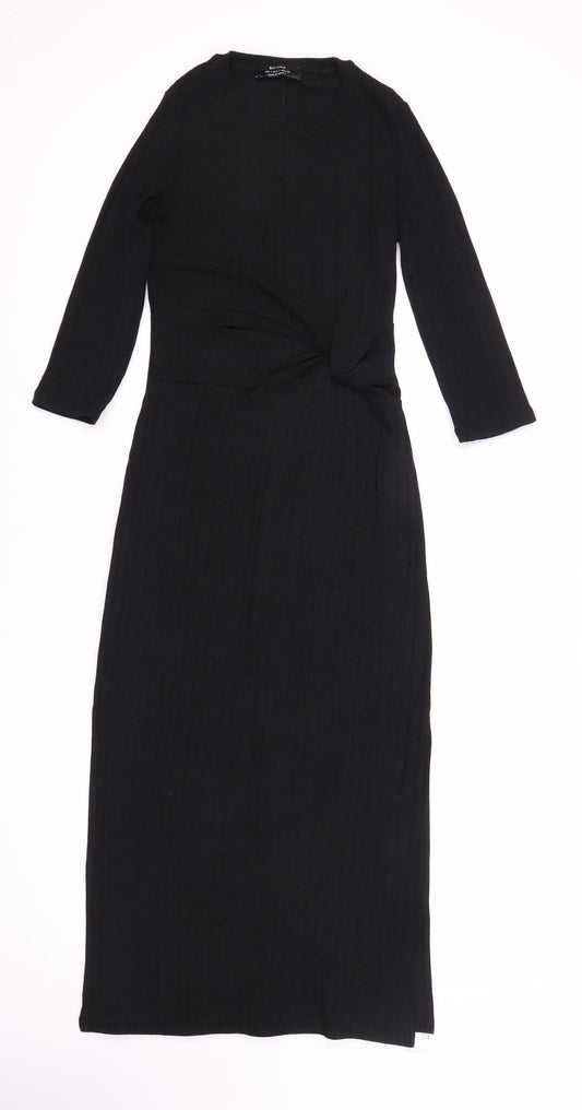 Bershka Black Bodycon Midi Dress, Size 8, 3/4 Sleeve