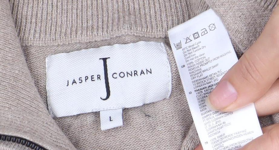 Jasper Conran Men's Beige Full Zip Wool Jumper L