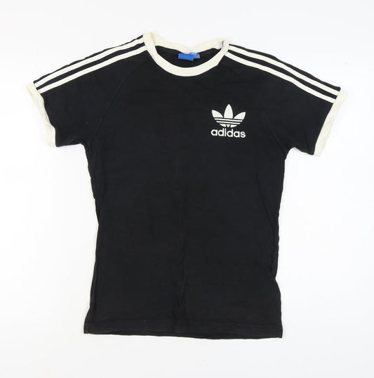 Additional front view of Adidas unisex black ringer t-shirt, size S, stylish and casual