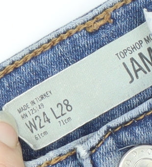 Topshop Women Blue High Rise Distressed Mom Jeans Size 6