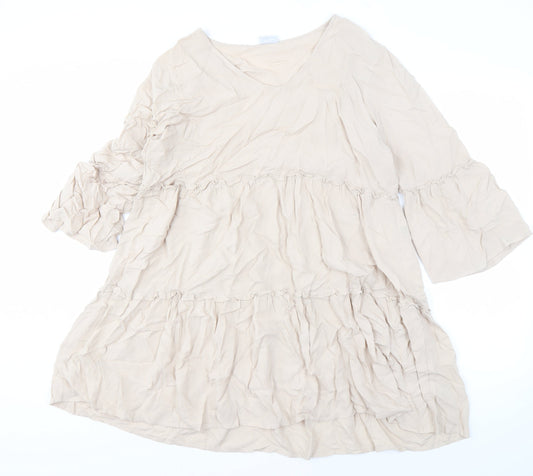 Additional front view of Jacqueline de Yong Beige Knee Length Trapeze Dress