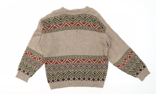 Greenwoods Men's Beige Geometric Pullover M V-Neck Jumper