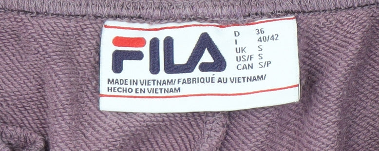 Brand and care label for Fila Women's Purple Jogger Trousers, size S