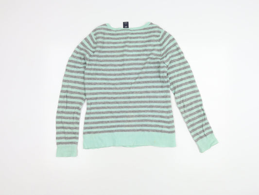 GAP Women's Striped Henley Jumper Multicoloured M