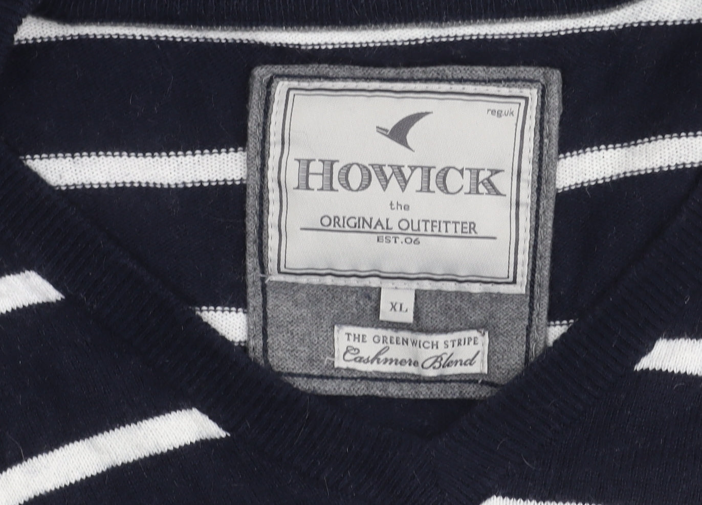 Howick Men's XL Blue Striped Cotton Cashmere Jumper