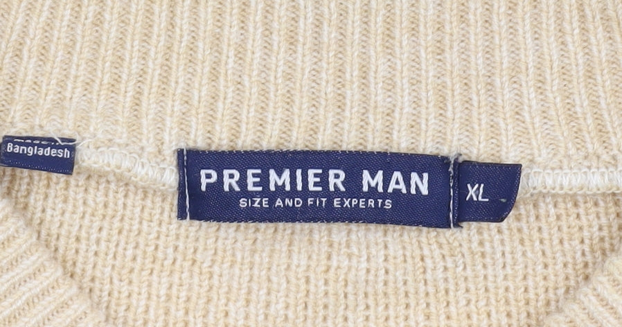 Premier Man XL Beige Full Zip Geometric Jumper