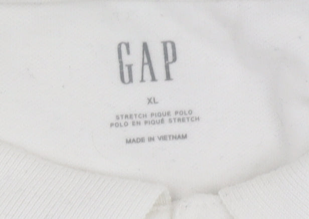 GAP Men's White Long Sleeve Polo - Size XL, Stretch Fit