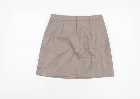 New Look Women’s Brown Zip Faux Leather Skirt Size 10