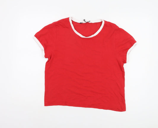 Womens UK Size 14 Topshop Red Ringer T-Shirt