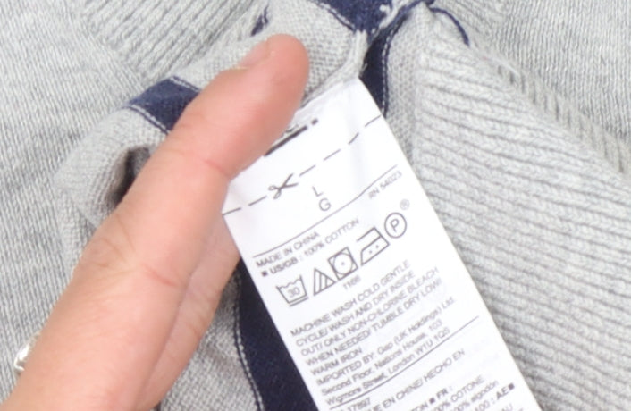 Gap Men's Grey Striped V-Neck Pullover Jumper - L