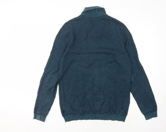 Ted Baker Men’s Blue Wool Cotton Pullover, L, V-Neck