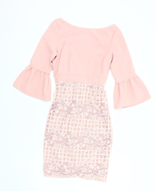 Additional front view of Paper Dolls Pink Lace Bodycon Dress UK 8