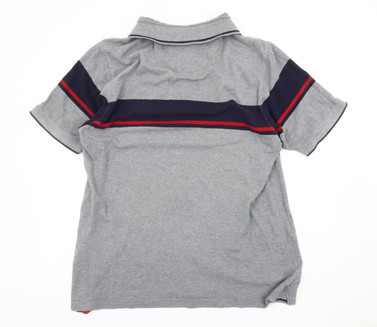 Marks and Spencer Men's Grey Striped Polo Shirt XL