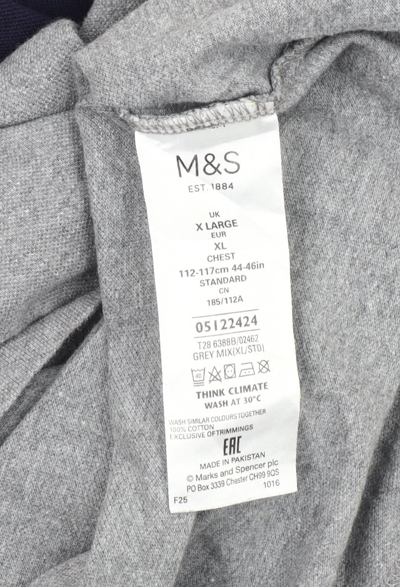 Marks and Spencer Men's Grey Striped Polo Shirt XL