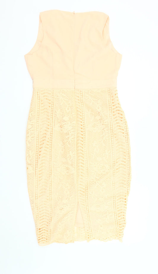 Boohoo Women's Beige Sleeveless V-Neck Dress