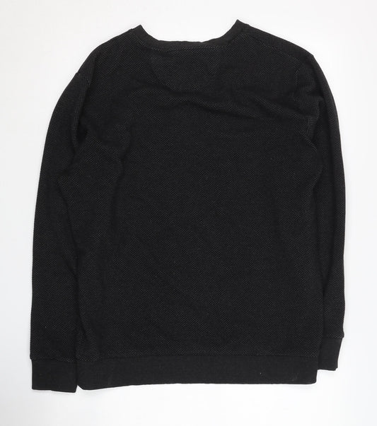 Zara Men's Black Sweatshirt - L, Crew Neck, Polyester Blend