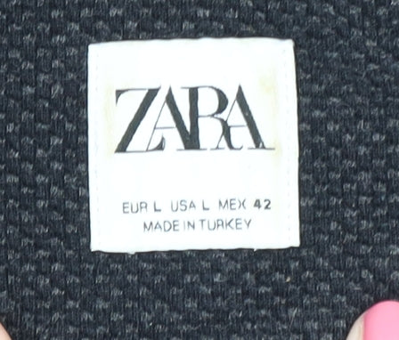 Zara Men's Black Sweatshirt - L, Crew Neck, Polyester Blend