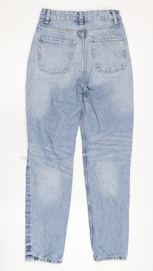 Zara Women's Blue Mom Jeans Size 4 High-Rise Distressed
