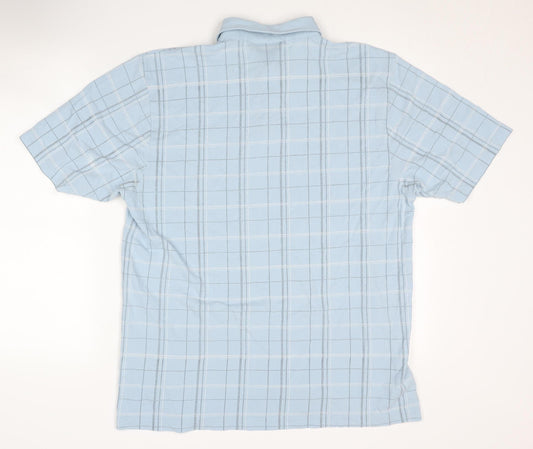 Carabou Men's Blue Check Polo Shirt, Size L, Casual Classic