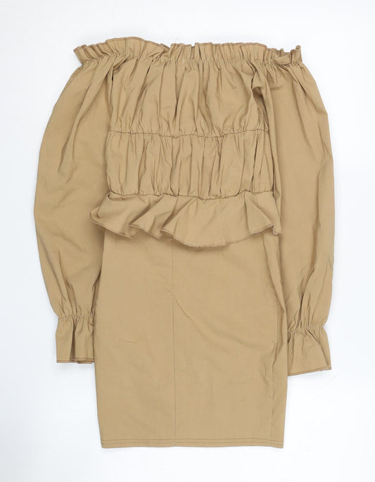 I Saw It First Women's Beige Off Shoulder Ruffle Dress, Size 6