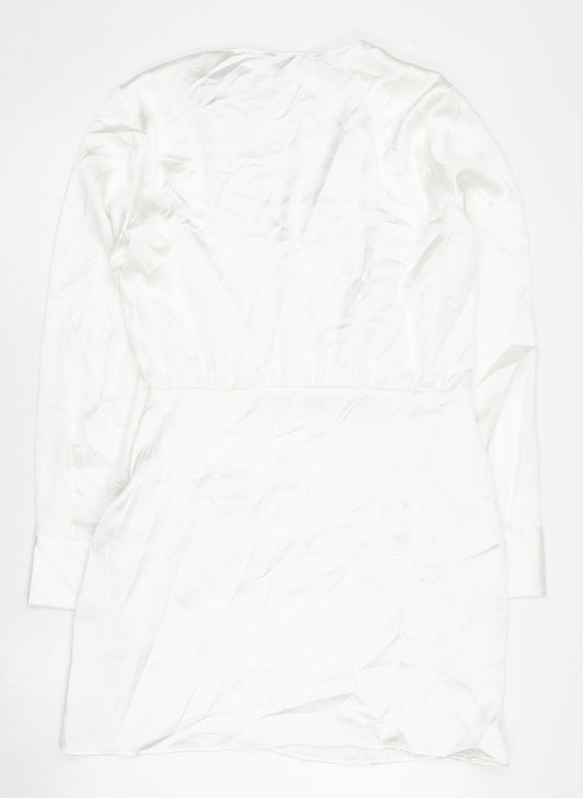Zara Women's White Long Sleeve V-Neck Dress Size 12