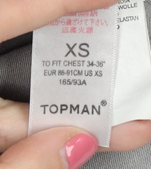 Topman Men's Grey Denim Button-Up Shirt XS