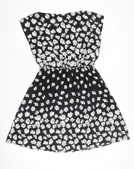 Mela Loves London Women's Black Floral A-Line Dress, Size 10, Casual Chic