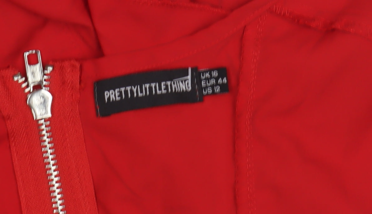 Close-up detail of PRETTYLITTLETHING Red Ruffle Wrap Blouse, size 16