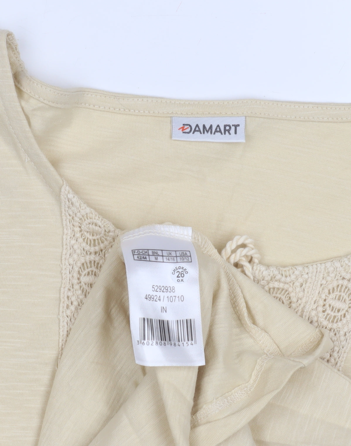 Damart Women's Beige Crochet Tunic, Size 14, Casual Elegance