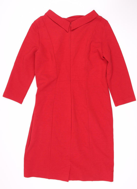 Hobbs Women's Red Shift Dress Medium Knit 3/4 Sleeves
