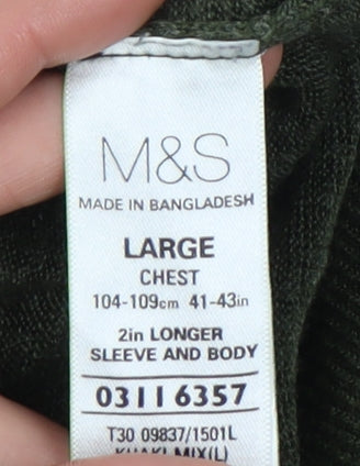 Marks and Spencer Green V-Neck Jumper Men L