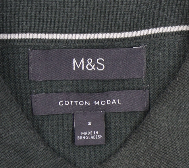 Marks and Spencer Men's Green Polo Shirt, Size S, Classic Style