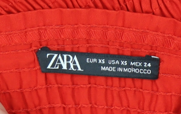 Womens UK Size XS Zara Red Cropped Blouse