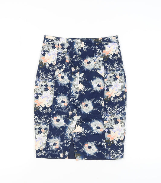 Oasis Women's Blue Floral Pencil Skirt Size 8