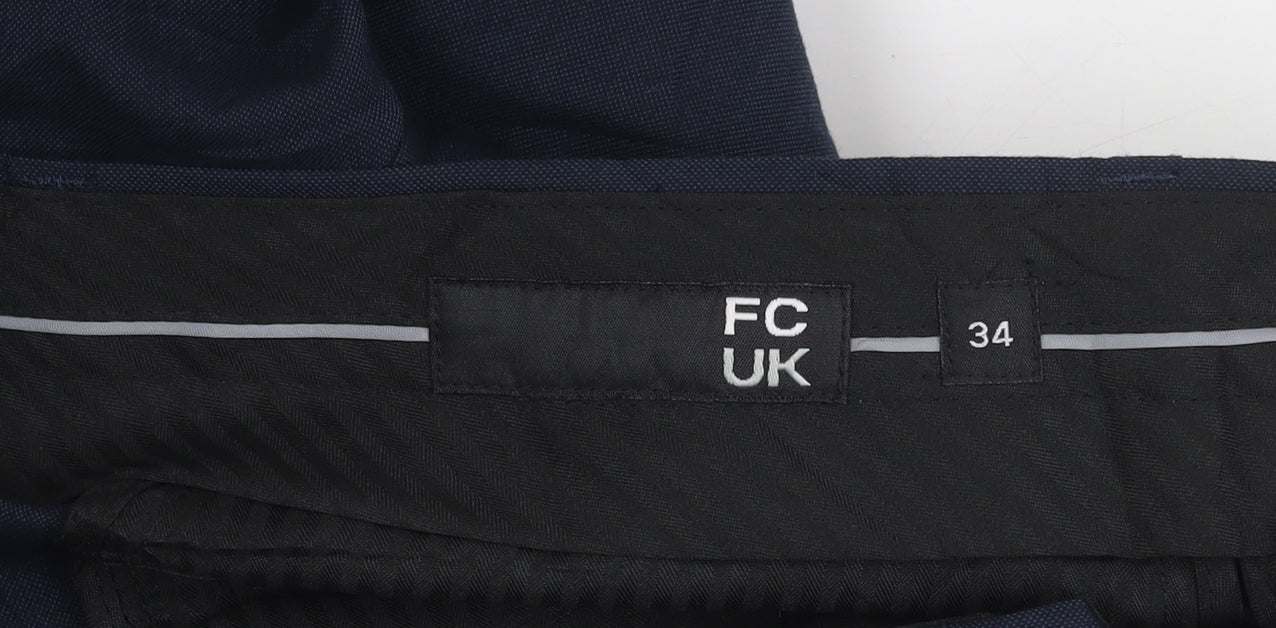 FCUK Men's Black Trousers, 34L, Polyester Blend