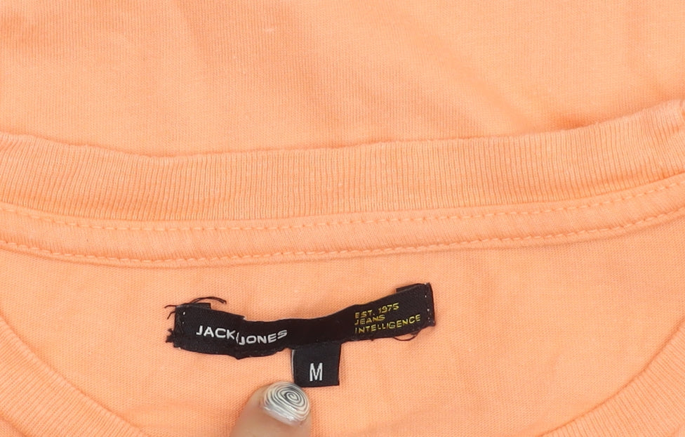 Jack & Jones Men's Orange Medium Graphic Crew Tee