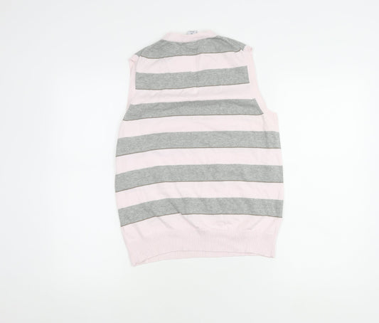 Gap Women's Pink/Grey Striped V-Neck Vest XS
