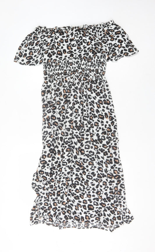 Next Women's Animal Print Off Shoulder Midi Dress Size 8