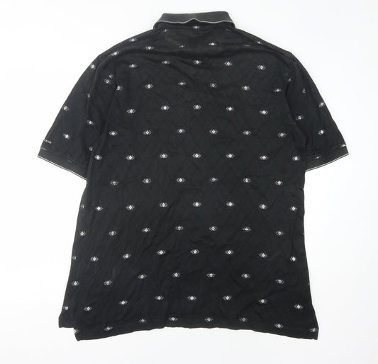 Izod Mens Black Argyle Polo Shirt Size M Short Sleeve