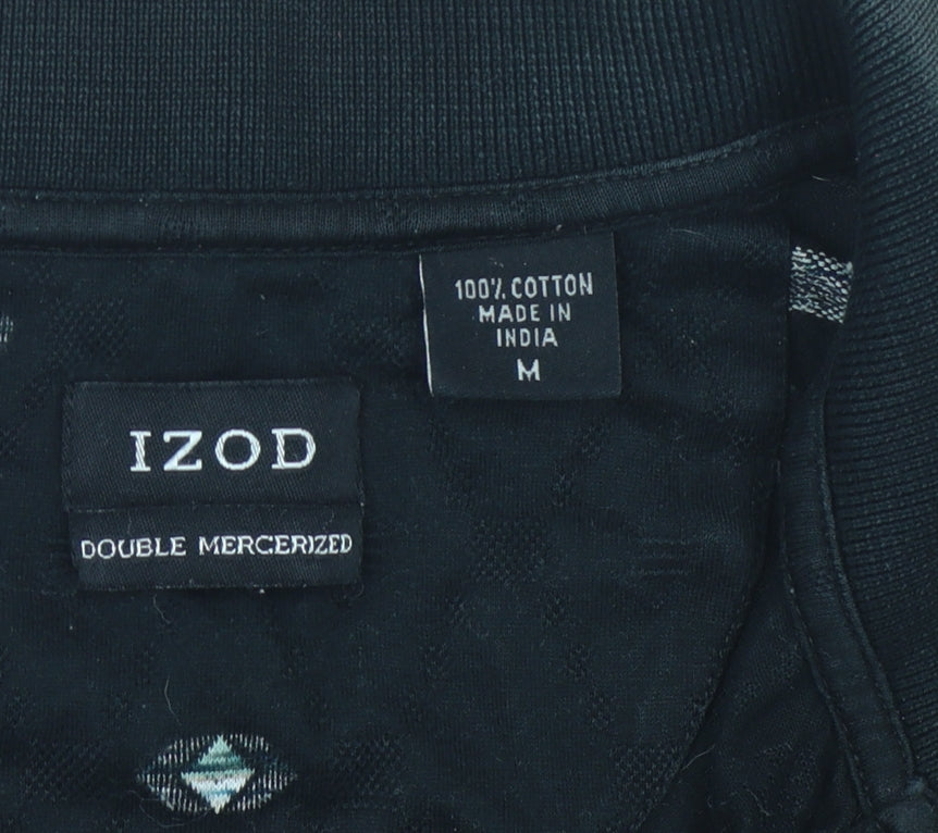 Izod Mens Black Argyle Polo Shirt Size M Short Sleeve