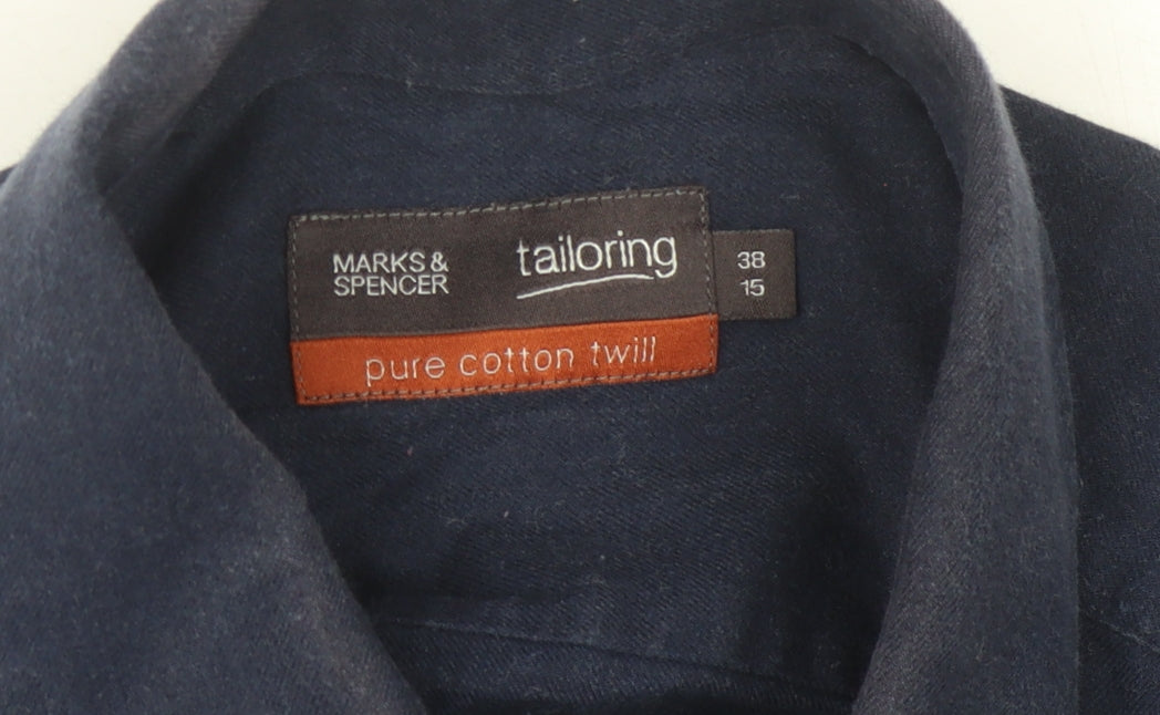 Marks and Spencer Men's Blue Twill Long Sleeve Shirt